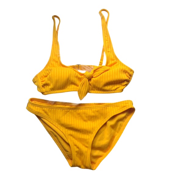NWOT Xhilaration Golden Yellow 2 Piece Bikini Swimsuit Set w Rib Texture & Tie S - Picture 5 of 11